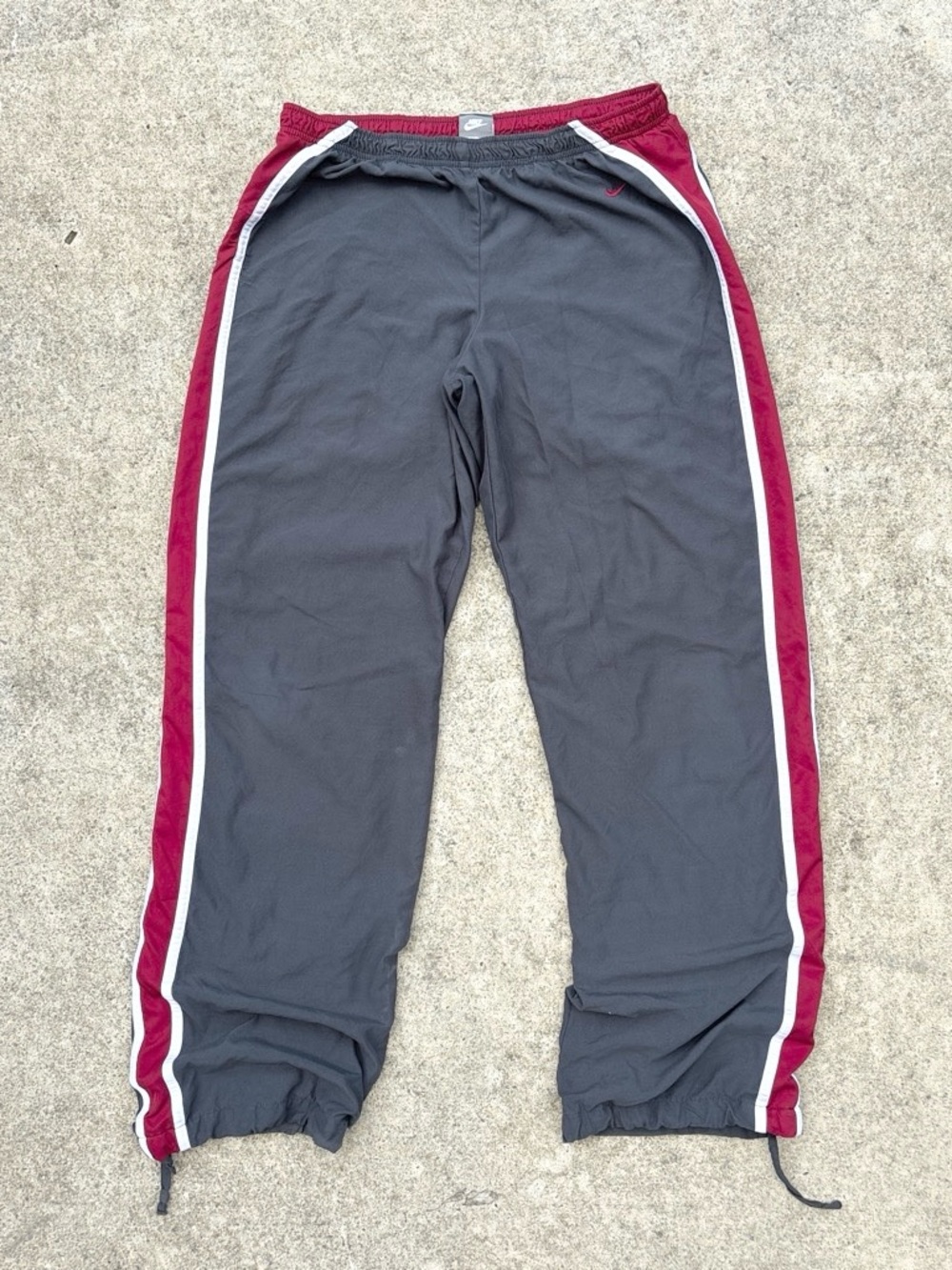 Y2K Vintage Nike Athletic Track Pants - Gray with Maroon Stripe